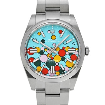 ロレックス オイスターパーペチュアル 41 124300 ターコイズブルー セレブレーションモチーフ メンズ 時計 【中古】【wristwatch】
