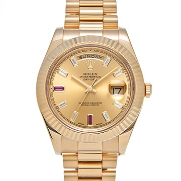 ロレックス デイデイト II 218238BG シャンパン/ダイヤモンド/ルビー メンズ 時計 【中古】【wristwatch】