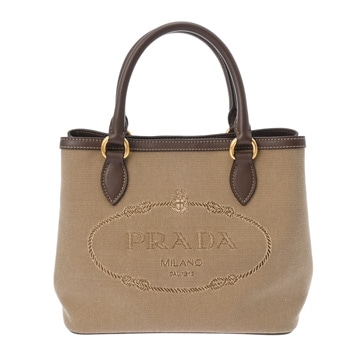プラダ 2WAY カーキ/ブラウン 1BA172 ロゴジャガード/レザー レディース バッグ 【中古】【bag】
