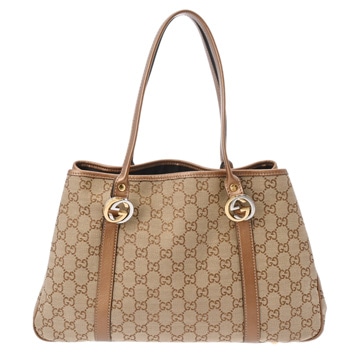 グッチ ベージュ/ブロンズ 232957 GGキャンバス/レザー レディース バッグ 【中古】【bag】