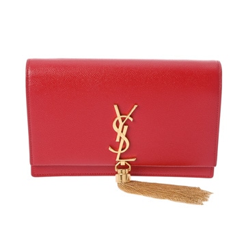サンローラン ケイト タッセル チェーンウォレット レッド グレインレザー レディース バッグ 【中古】【bag】
