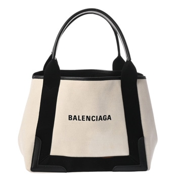 バレンシアガ ネイビーカバスS ホワイト/ブラック 339933 キャンバス/レザー レディース バッグ 【中古】【bag】