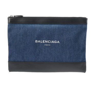 バレンシアガ ネイビークリップ M ブルー/ブラック 420407 デニム/レザー メンズ バッグ 【中古】【bag】