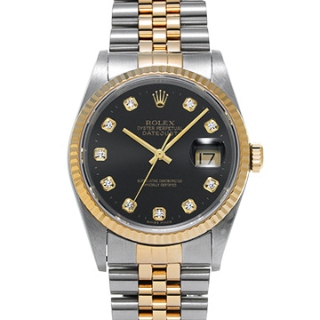 ロレックス デイトジャスト 36 16233G ブラック/ダイヤモンド メンズ 時計 【中古】【wristwatch】