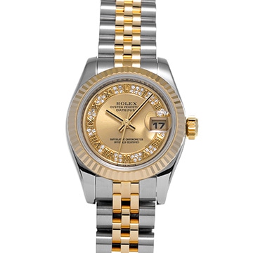 ロレックス デイトジャスト 179173 ミリヤードダイヤモンド/シャンパン レディース 時計 【中古】【wristwatch】