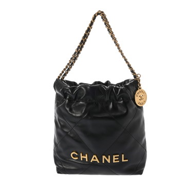 シャネル ミニ ハンドバッグ CHANEL22 ブラック AS3980 シャイニーカーフスキン レディース バッグ 【中古】【bag】