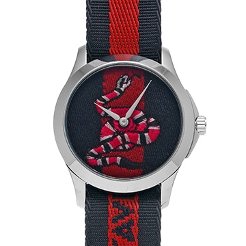 グッチ ル マルシェ デ メルヴェイユ YA126493 ネイビー/レッド メンズ 時計 【中古】【wristwatch】