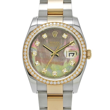 ロレックス デイトジャスト 116243NG ブラックシェル/ダイヤモンド メンズ 時計 【中古】【wristwatch】