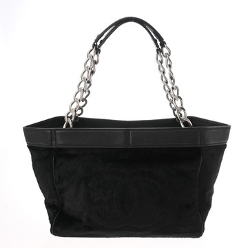 シャネル チェーントート ブラック ハラコ/レザー レディース バッグ 【中古】【bag】