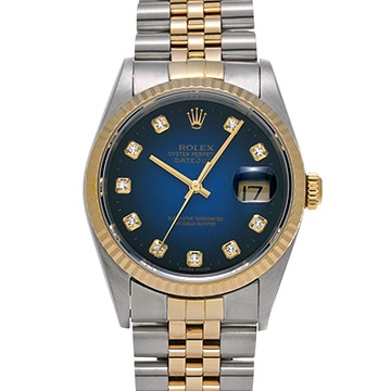 ロレックス デイトジャスト 16233G ブルー・グラデーション/ダイヤモンド メンズ 時計 【中古】【wristwatch】