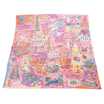 エルメス カレ90 EXPOSITION UNIVERSELL ピンク シルク100％ レディース 【未使用】【other】