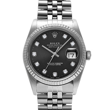 ロレックス デイトジャスト 16234G ブラック/ダイヤモンド メンズ 時計 【中古】【wristwatch】