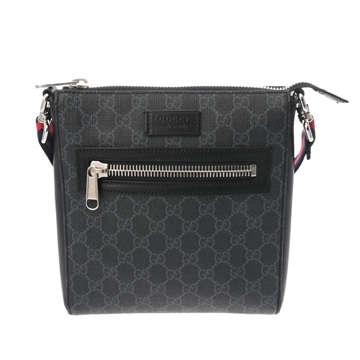 グッチ GGスプリーム スモール ショルダーバッグ ブラック/グレー 523599 レザー/PVC メンズ バッグ 【中古】【bag】