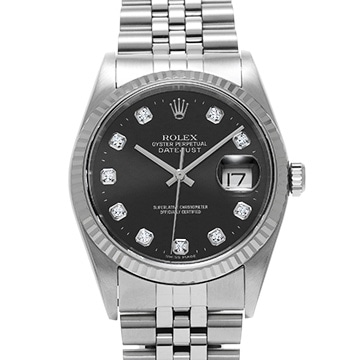 ロレックス デイトジャスト 16234G ブラック/ダイヤモンド メンズ 時計 【中古】【wristwatch】