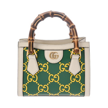 グッチ ミニトートバッグ ダイアナ 2WAY グリーン/イエロー/ホワイト 655661 レザー レディース バッグ 【中古】【bag】