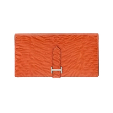 エルメス ベアン スフレ オレンジ リザード ユニセックス 財布 【中古】【purse】