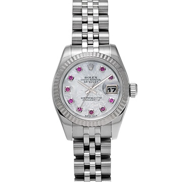 ロレックス デイトジャスト 179174NGR ホワイトシェル/ルビー レディース 時計 【中古】【wristwatch】