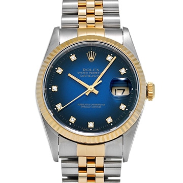 ロレックス デイトジャスト 16233G ブルー・グラデーション/ダイヤモンド メンズ 時計 【中古】【wristwatch】