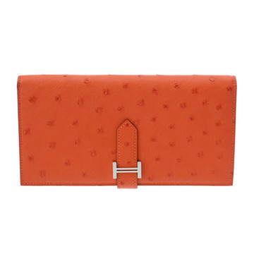 エルメス ベアン スフレ オレンジ オーストリッチ ユニセックス 財布 【未使用】【purse】