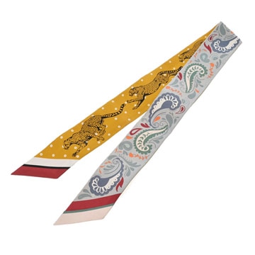 エルメス ツイリー GUEPARDS BANDANA イエロー/ブルー系 シルク100％ レディース 【未使用】【other】