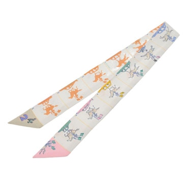 エルメス ツイリー HERMES PARADE マルチカラー/ホワイト シルク100％ レディース 【未使用】【other】