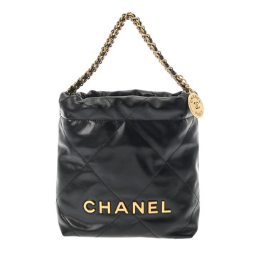 シャネル ミニ ハンドバッグ CHANEL22 ブラック AS3980 シャイニーカーフスキン レディース バッグ 【中古】【bag】