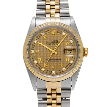 ロレックス デイトジャスト 16233G シャンパンハウンズトゥース/ダイヤモンド メンズ 時計 【中古】【wristwatch】