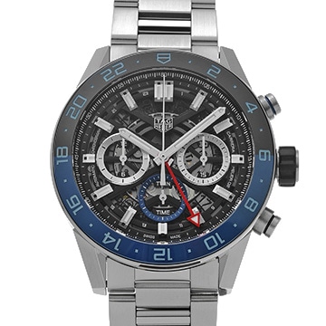 タグ ホイヤー カレラ キャリバーホイヤー02 クロノグラフ GMT CBG2A1Z.FT6157 ブラック メンズ 時計 【中古】【wristwatch】