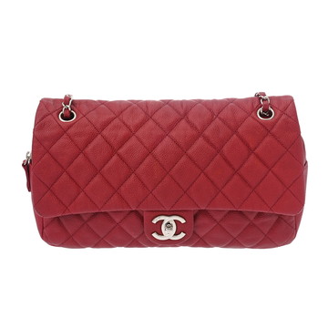 シャネル シングルフラップ チェーンショルダー レッド キャビアスキン レディース バッグ 【中古】【bag】