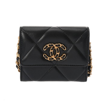 シャネル ミニチェーンウォレット CHANEL19 ブラック AP2409 ラムスキン レディース バッグ 【中古】【bag】