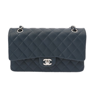 シャネル マトラッセ Wフラップ チェーンショルダー 25cm ネイビー A01112 ラムスキン レディース バッグ 【中古】【bag】