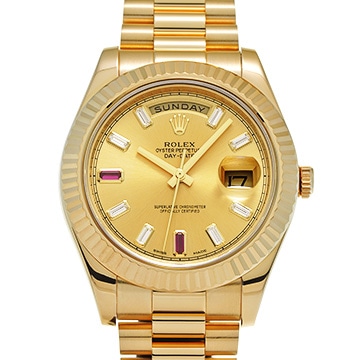 ロレックス デイデイト II 218238BG シャンパン/ダイヤモンド/ルビー メンズ 時計 【中古】【wristwatch】
