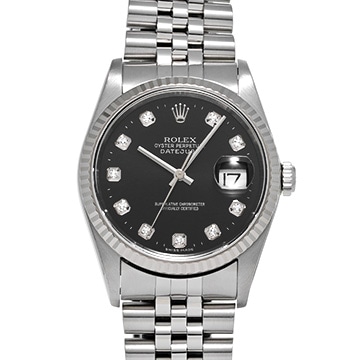 ロレックス デイトジャスト 16234G ブラック/ダイヤモンド メンズ 時計 【中古】【wristwatch】