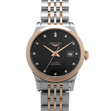 ロンジン レコード L2.321.5.57.7 ブラック/ダイヤモンド レディース 時計 【中古】【wristwatch】