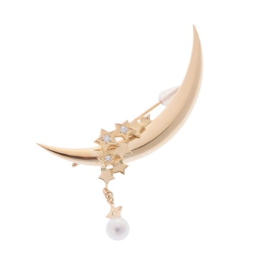 ミキモト 三日月ブローチ 3PD ゴールド K18イエローゴールド YG/パール レディース ジュエリー 【中古】【jewelry】