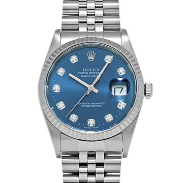 ロレックス デイトジャスト 16234G ブルー/ダイヤモンド メンズ 時計 【中古】【wristwatch】