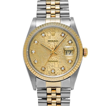 ロレックス デイトジャスト 16233G シャンパンコンピュータ/ダイヤモンド メンズ 時計 【中古】【wristwatch】