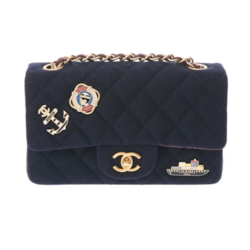 シャネル マトラッセ チェーンショルダー ネイビー ジャージー/カーフスキン レディース バッグ 【中古】【bag】