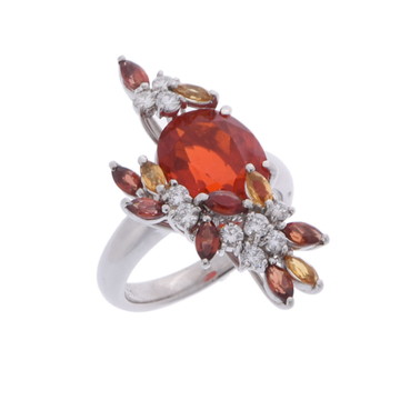 ノーブランド 華宝流 ファイアオパールリング シルバー Pt900プラチナ レディース ジュエリー 【中古】【jewelry】