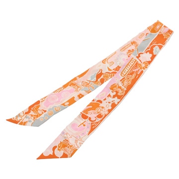 エルメス ツイリー BINGATA オレンジ系マルチカラー シルク100％ レディース 【中古】【other】