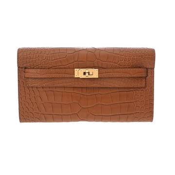 エルメス ケリーウォレット ロングトゥーゴー ゴールド アリゲーターマット レディース 財布 【未使用】【purse】