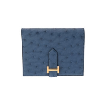 エルメス ベアン コンパクト ブルーロイ オーストリッチ ユニセックス 財布 【未使用】【purse】