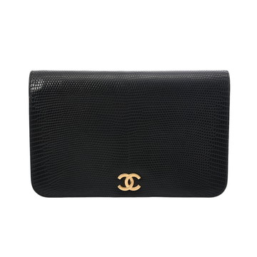 シャネル プッシュロックチェーンショルダー ブラック リザード レディース バッグ 【中古】【bag】
