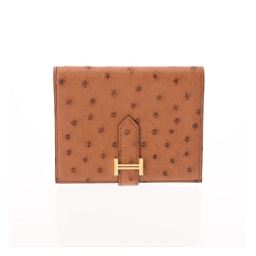 エルメス ベアン コンパクト ゴールド オーストリッチ ユニセックス 財布 【中古】【purse】