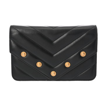 シャネル CCボタン/Vステッチ チェーンウォレット ブラック ラムスキン レディース バッグ 【中古】【bag】