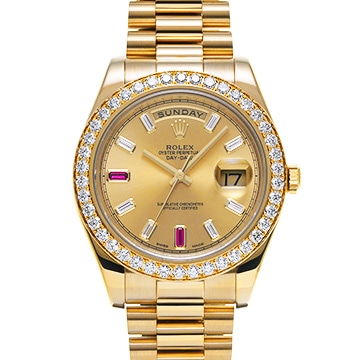 ロレックス デイデイト II 218348BG シャンパン/ダイヤモンド/ルビー メンズ 時計 【中古】【wristwatch】
