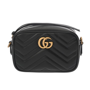 グッチ GGマーモント ミニバッグ ブラック 448065 キルティングシェブロンレザー レディース バッグ 【中古】【bag】