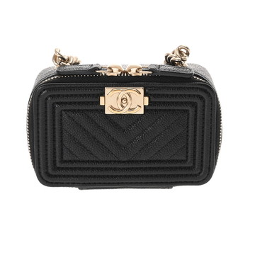 シャネル ボーイシャネル チェーンクラッチ ブラック AP2708 キャビアスキン レディース バッグ 【中古】【bag】