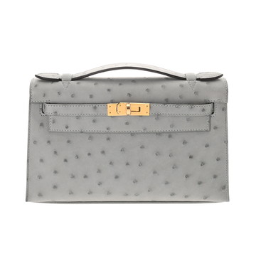 エルメス ポシェットケリー ブルーグラシエ オーストリッチ レディース バッグ 【未使用】【bag】