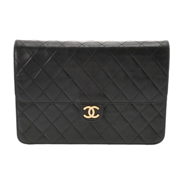 シャネル マトラッセ プッシュロックチェーンショルダー ブラック ラムスキン レディース バッグ 【中古】【bag】